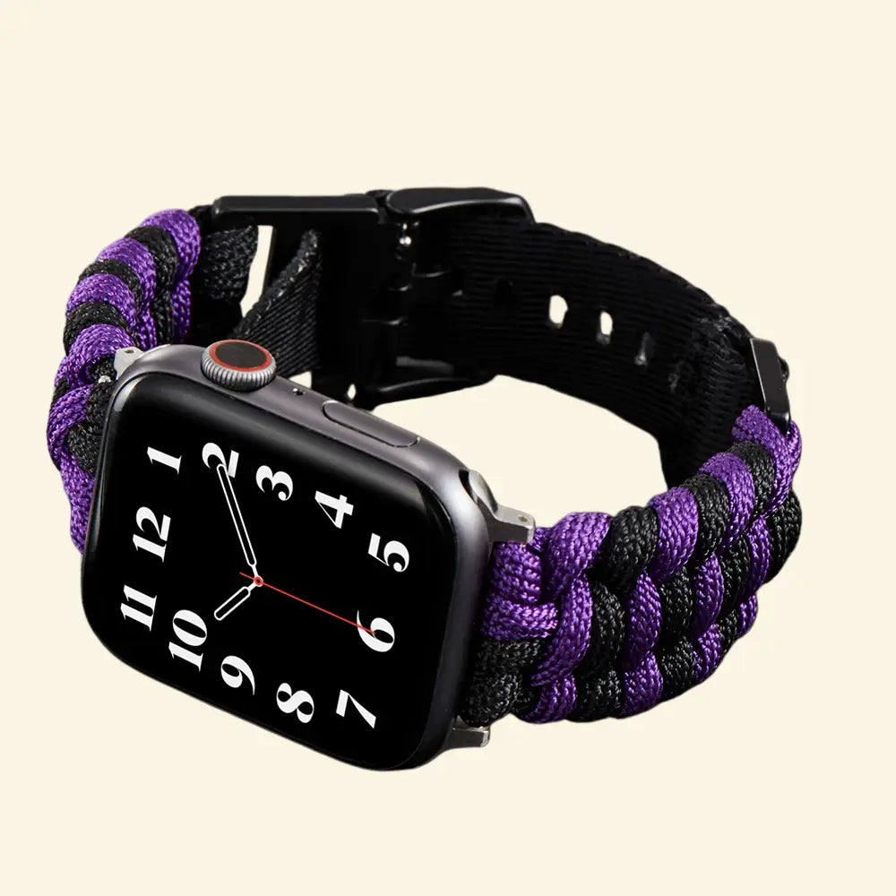 Royal Purple & Black Paracord Braided Band — full band isolated diagonal view