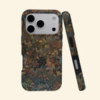 The Nocturnal Flora case – angled floating view showing dense botanical tapestry print with wildflowers and ferns