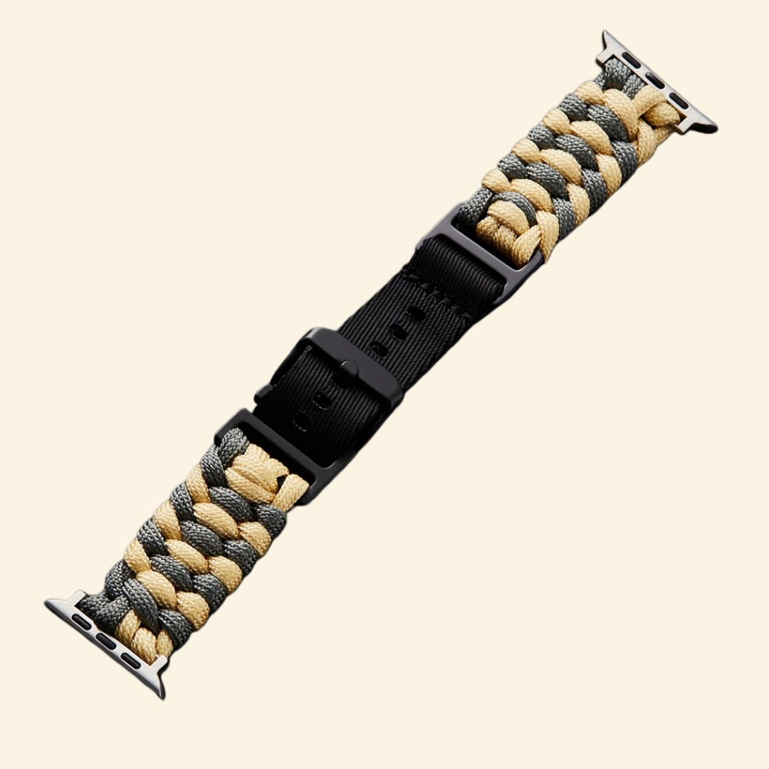 Beige & Grey Paracord Braided Band for Apple Watch - Carapace StudioWatch BandCarapace StudioCarapace StudioApple Watch Ultra 3 (49mm)Beige & Grey Paracord Braided Band with Apple Watch — flat lay with size variants