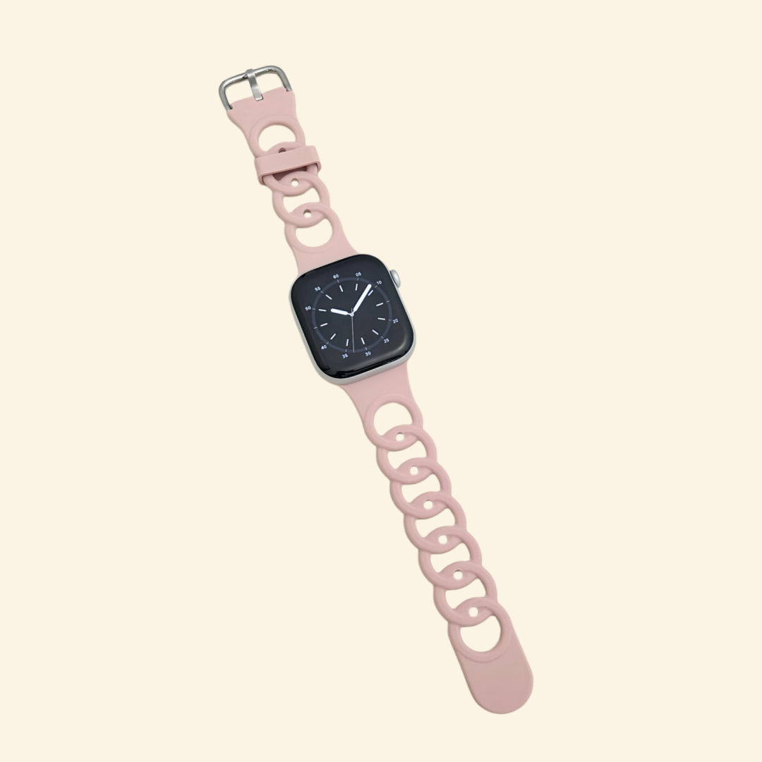 Dusty Rose Cutout Chain Link Silicone Band - Flat Lay