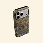 The Nocturnal Flora case – front and side profile flat lay showing full botanical tapestry and slim shell
