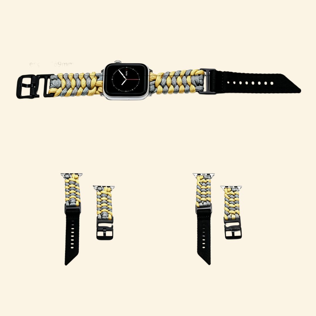 Beige & Grey Paracord Braided Band for Apple Watch - Carapace StudioWatch BandCarapace StudioCarapace StudioApple Watch Ultra 3 (49mm)Beige & Grey Paracord Braided Band on Apple Watch — angled side view