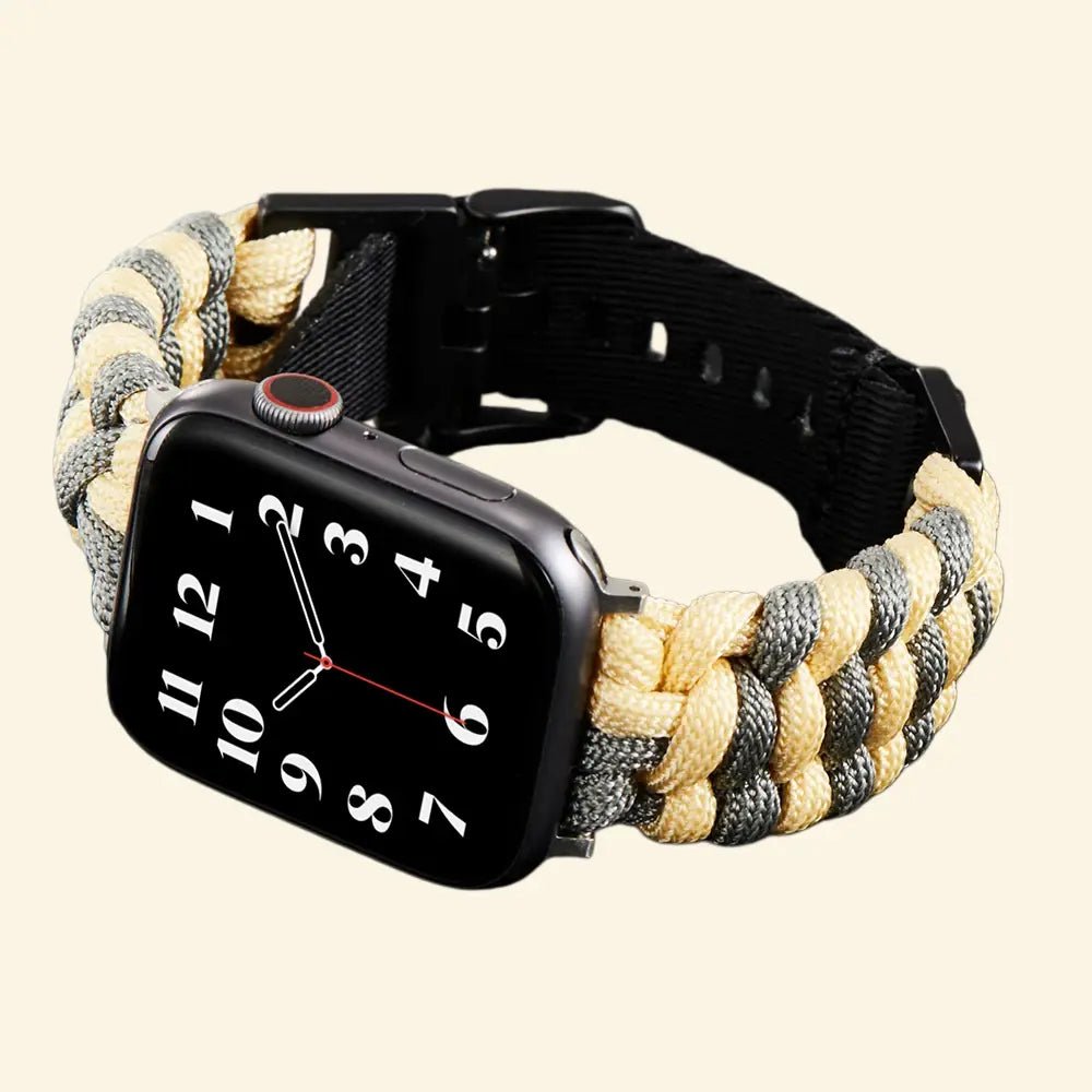 Beige & Grey Paracord Braided Band for Apple Watch - Carapace StudioWatch BandCarapace StudioCarapace StudioApple Watch Ultra 3 (49mm)Beige & Grey Paracord Braided Band on Apple Watch — front face angled view