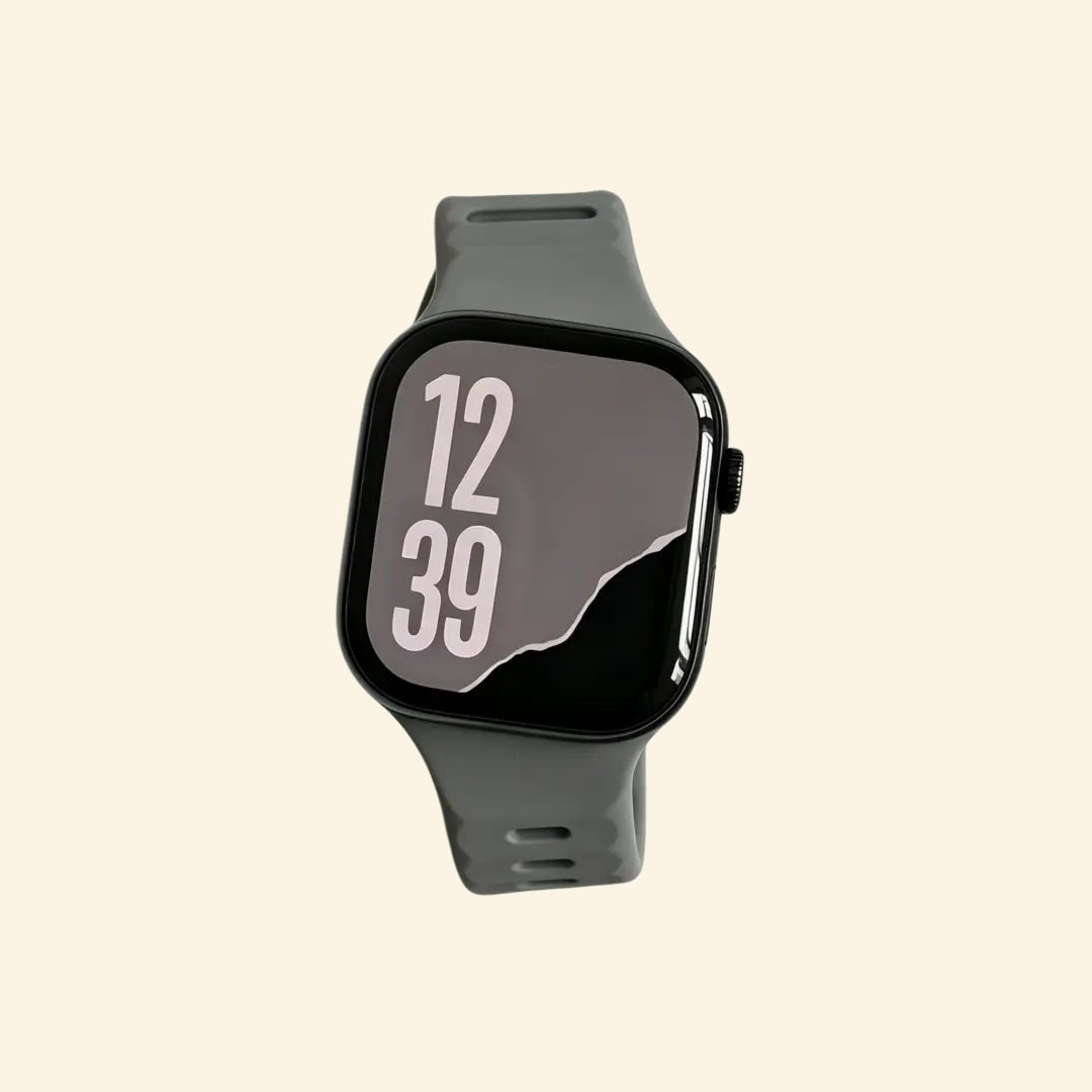 Basalt Slate Ocean Wave Silicone Apple Watch Band — Specimen No. 7512 - Carapace StudioApple Watch BandCarapace StudioCarapace StudioCS-7512-SLT-1Apple Watch Ultra 3 (49mm)Basalt Slate Ocean Wave Apple Watch Band — front wrist view on cream background