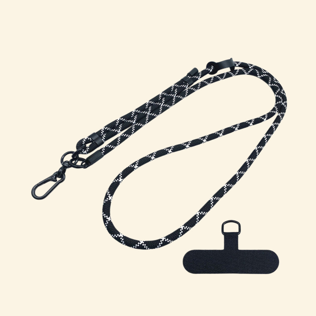 The Core Cord Monochrome Grid – lanyard with tether pad flat lay