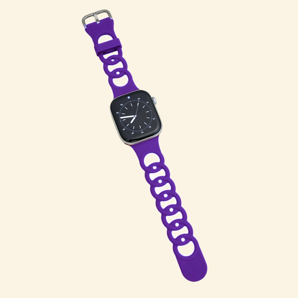 Phantom Violet Cutout Chain Link Silicone Band - Flat Lay