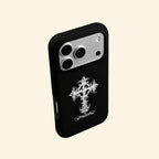 The Fearless Emblem case – low-angle side view showing camera island and gothic cross placement