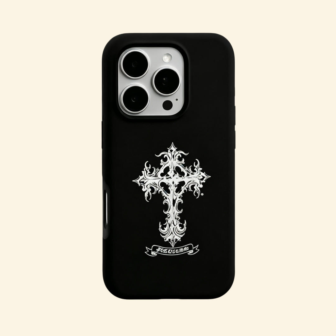The Fearless Emblem – Gothic Ornate Cross & “FEARLESS” Banner iPhone Case
