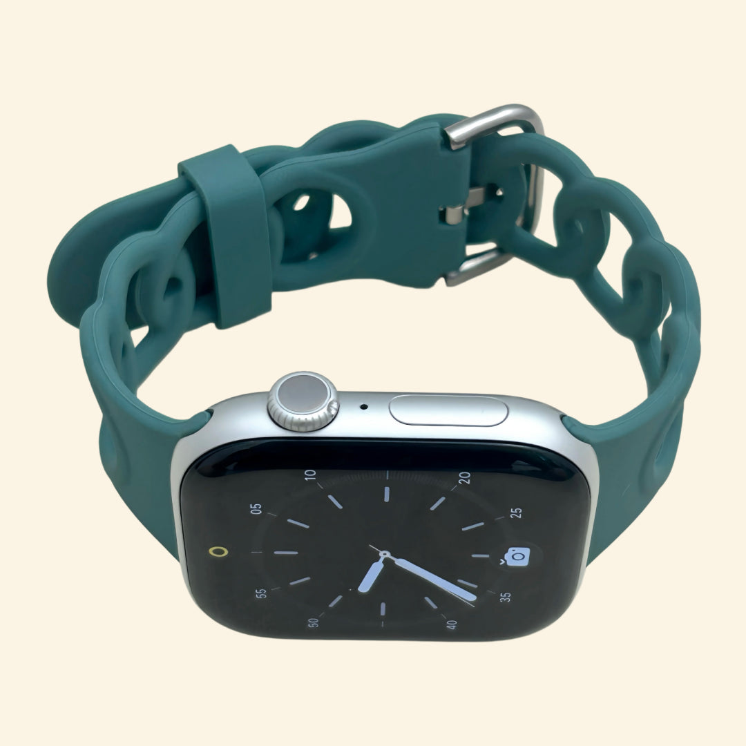 Pine Teal Cutout Chain Link Silicone Band - Front View