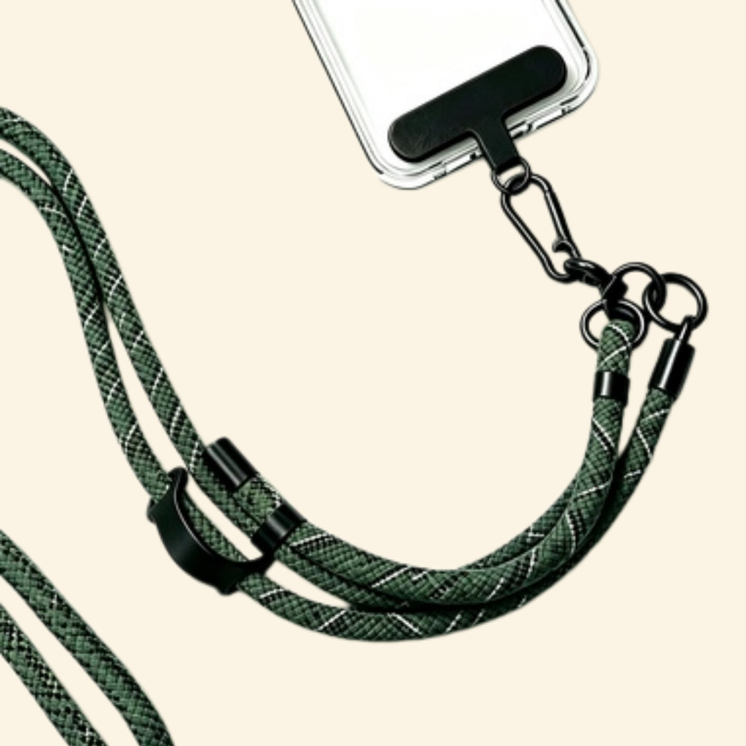The Core Cord Tactical Olive Grid – lanyard with tether pad flat lay