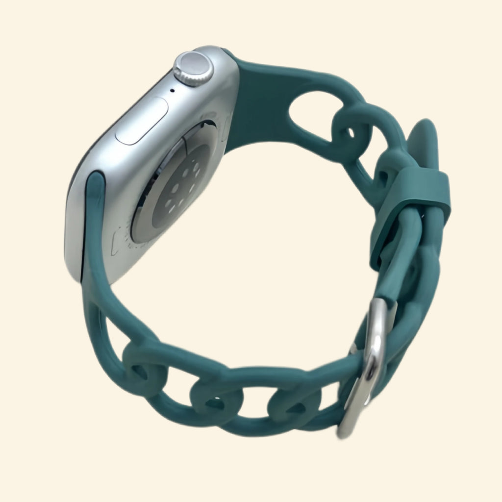 Pine Teal Cutout Chain Link Silicone Band - Side View