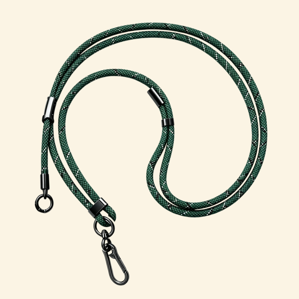 The Core Cord Tactical Olive Grid – lanyard attached to phone case detail view