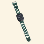 Pine Teal Cutout Chain Link Silicone Band - Flat Lay