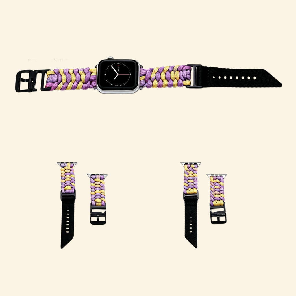 Lavender & Cream Paracord Braided Band on Apple Watch — front face angled view