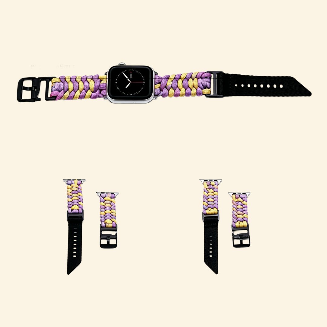 Lavender & Cream Paracord Braided Band on Apple Watch — front face angled view