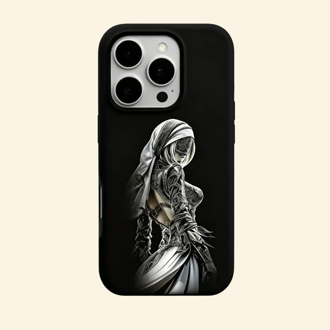 The Dark Priestess – Veiled Gothic Nun & Silver Embroidery Fine Art iPhone Case