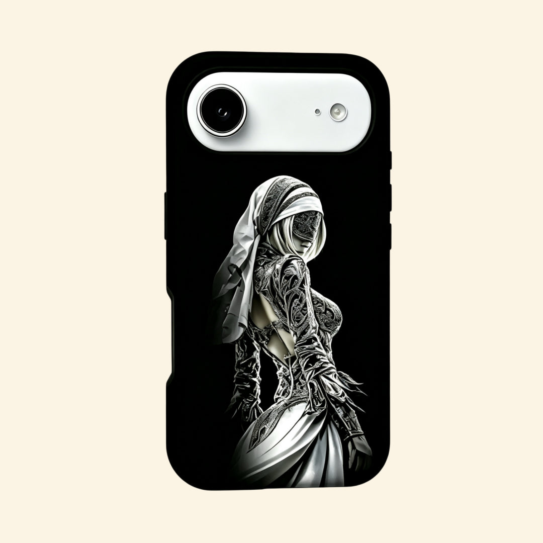The Dark Priestess – Veiled Gothic Nun & Silver Embroidery Fine Art iPhone Case