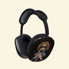 The Veiled Oracle — Blindfolded Saint Ear Cup Enclosure for AirPods Max (1st & 2nd Gen) - Carapace StudioAirPods Max AccessoriesCarapace StudioCarapace StudioCS-033-SANCTA-CAECA-V2The Veiled Oracle — front view showing both ear cups with blindfolded saint and golden sunburst halo on black