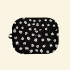 The Obsidian Daisy — Vintage White Floral Pattern Hard Case for AirPods Pro 3 & AirPods 4 - Carapace StudioAirPods CaseCarapace StudioCarapace StudioAirPods Pro 3Obsidian Daisy AirPods case open with earbuds