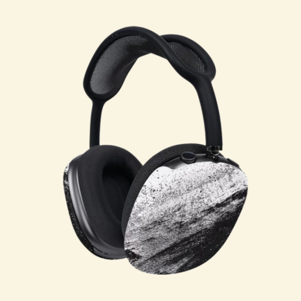The Strata Obscura — Abstract Charcoal & Ink Ear Cup Enclosure for AirPods Max (1st & 2nd Gen) - Carapace StudioAirPods Max AccessoriesCarapace StudioCarapace StudioCS-093-CARBONIS-EROSIOThe Strata Obscura AirPods Max ear cup cover - side angle view with charcoal ink texture