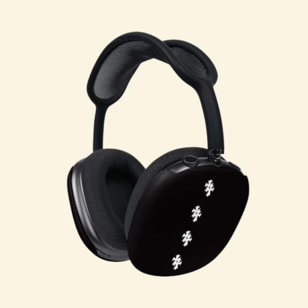 The Quad Procession — Diagonal Silver Crosses Ear Cup Enclosure for AirPods Max (1st & 2nd Gen) - Carapace StudioAirPods Max AccessoriesCarapace StudioCarapace StudioCS-084-CRUX-DIAGONALISThe Quad Procession AirPods Max ear cup cover - side angle view with diagonal silver crosses