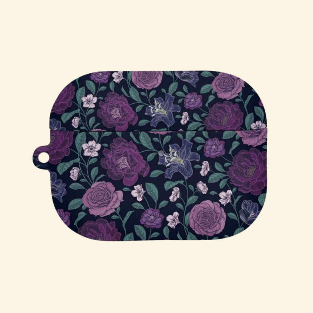 The Midnight Lily — Vintage Gothic Purple Botanical Hard Case for AirPods Pro 3 & AirPods 4 - Carapace StudioAirPods CaseCarapace StudioCarapace StudioAirPods Pro 3Midnight Lily AirPods case front view