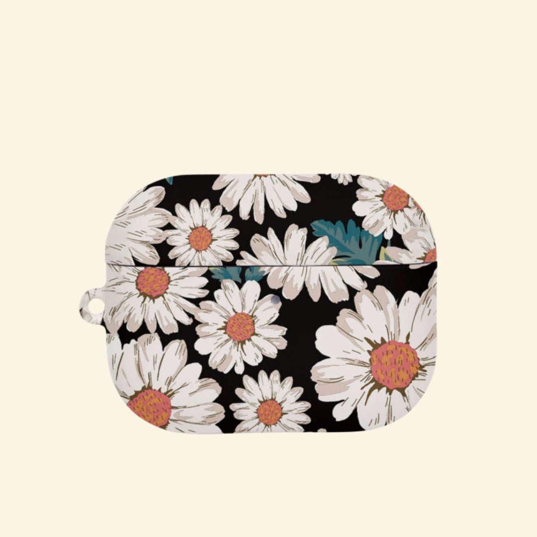 The Nocturnal Daisy — Vintage Botanical Floral Hard Case for AirPods Pro 3 & AirPods 4 - Carapace StudioAirPods CaseCarapace StudioCarapace StudioAirPods Pro 3Nocturnal Daisy AirPods case front view