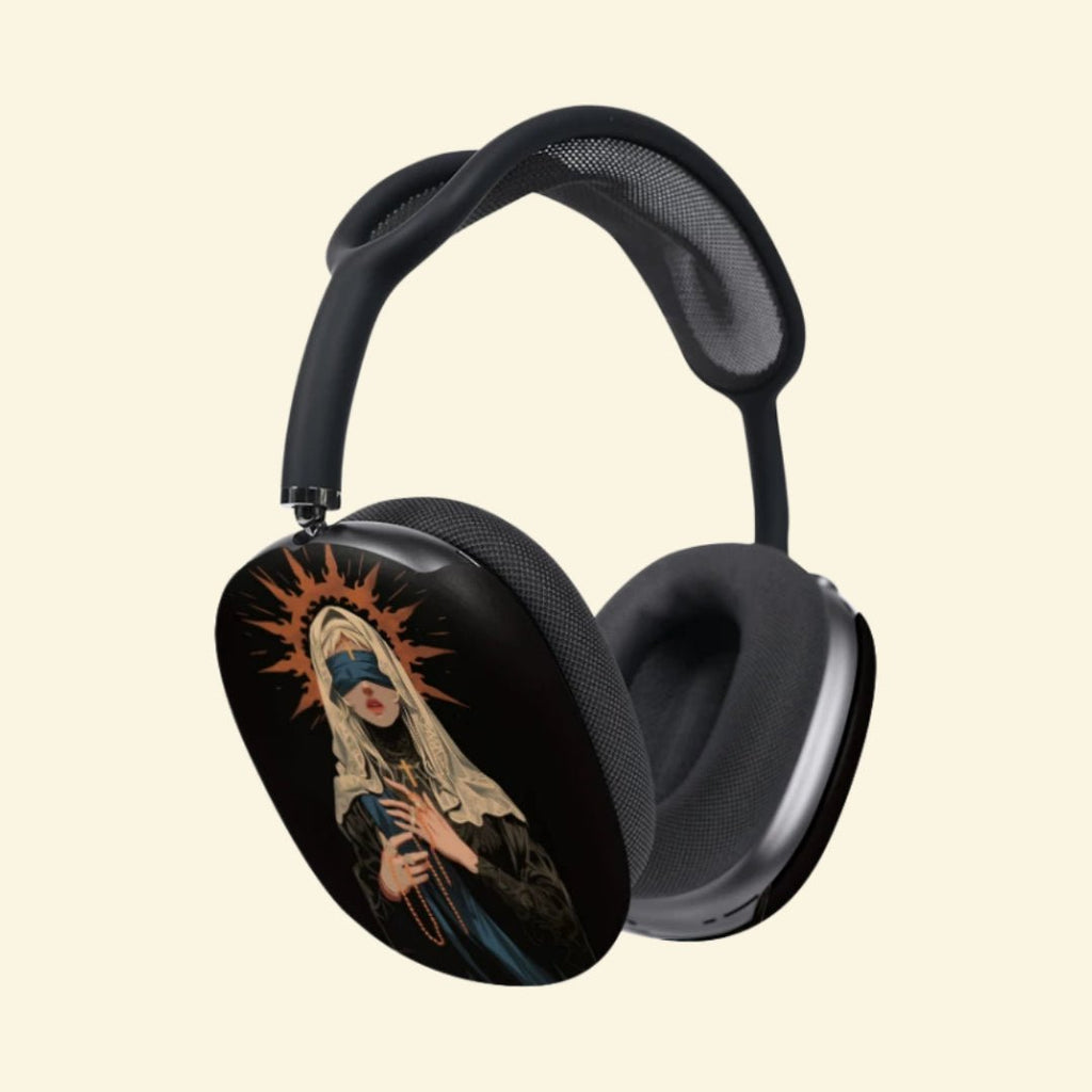 The Sacred Rosary — Blindfolded Madonna Ear Cup Enclosure for AirPods Max (1st & 2nd Gen) - Carapace StudioAirPods Max AccessoriesCarapace StudioCarapace StudioCS-068-ROSARIUM-DEVOTIO-BThe Sacred Rosary AirPods Max ear cup cover - front view with Blindfolded Madonna artwork