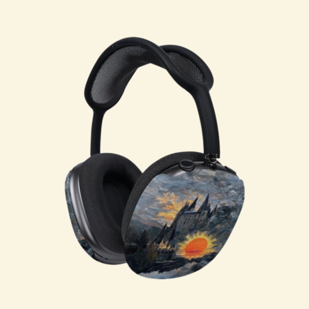 The Sunset Citadel — Gothic Castle & Radiant Sun Ear Cup Enclosure for AirPods Max (1st & 2nd Gen) - Carapace StudioAirPods Max AccessoriesCarapace StudioCarapace StudioCS-104-SOLIS-OCCASUSThe Sunset Citadel AirPods Max ear cup cover - front view showing both cups with gothic castle and sun