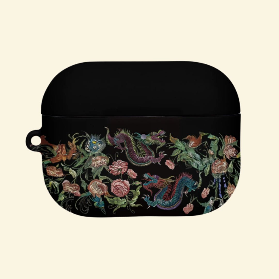 The Imperial Dragon — Vintage Dragon & Botanical Embroidery Hard Case for AirPods Pro 3 & AirPods 4 - Carapace StudioAirPods CaseCarapace StudioCarapace StudioAirPods Pro 3Imperial Dragon AirPods case front view
