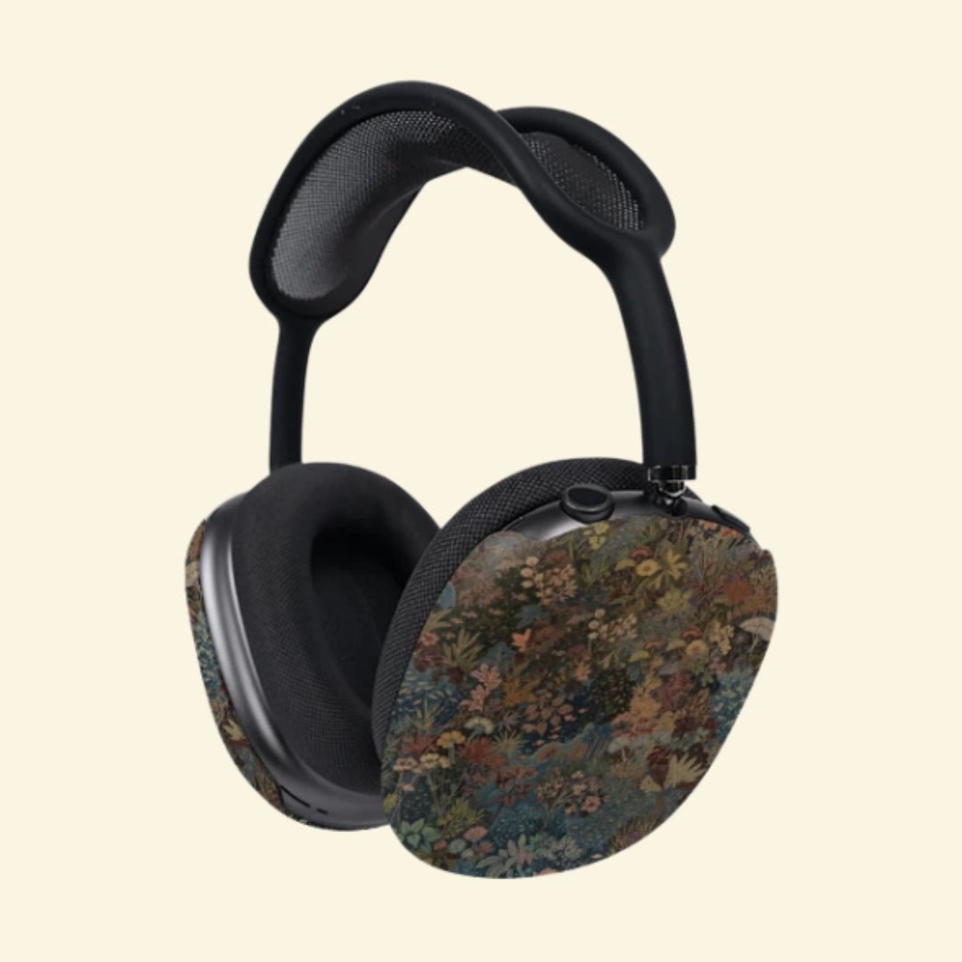 The Botanical Cabinet — Vintage Tapestry & Plant Study Ear Cup Enclosure for AirPods Max (1st & 2nd Gen) - Carapace StudioAirPods Max AccessoriesCarapace StudioCarapace StudioCS-129-SILVA-CURIOSITASThe Botanical Cabinet AirPods Max ear cup cover - front view showing both cups with vintage botanical tapestry
