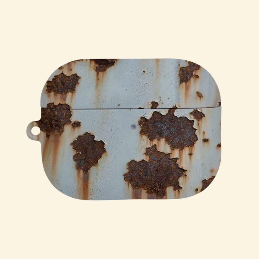 The Corroded Steel — Vintage Industrial Rusted Metal Hard Case for AirPods Pro 3 & AirPods 4 - Carapace StudioAirPods CaseCarapace StudioCarapace StudioAirPods Pro 3Corroded Steel AirPods case front view
