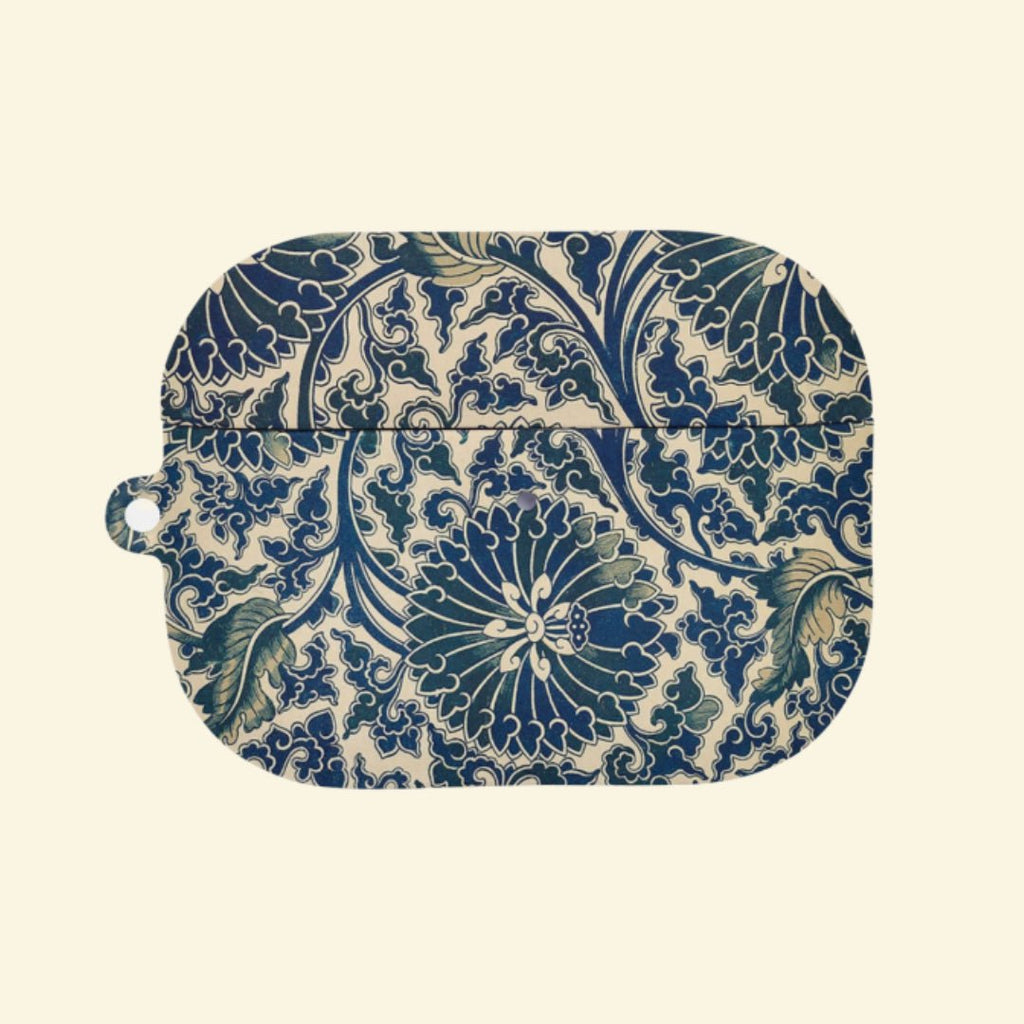 The Indigo Arabesque — Antique Porcelain & Botanical Damask Hard Case for AirPods Pro 3 & AirPods 4 - Carapace StudioAirPods CaseCarapace StudioCarapace StudioAirPods Pro 3Indigo Arabesque AirPods case front view