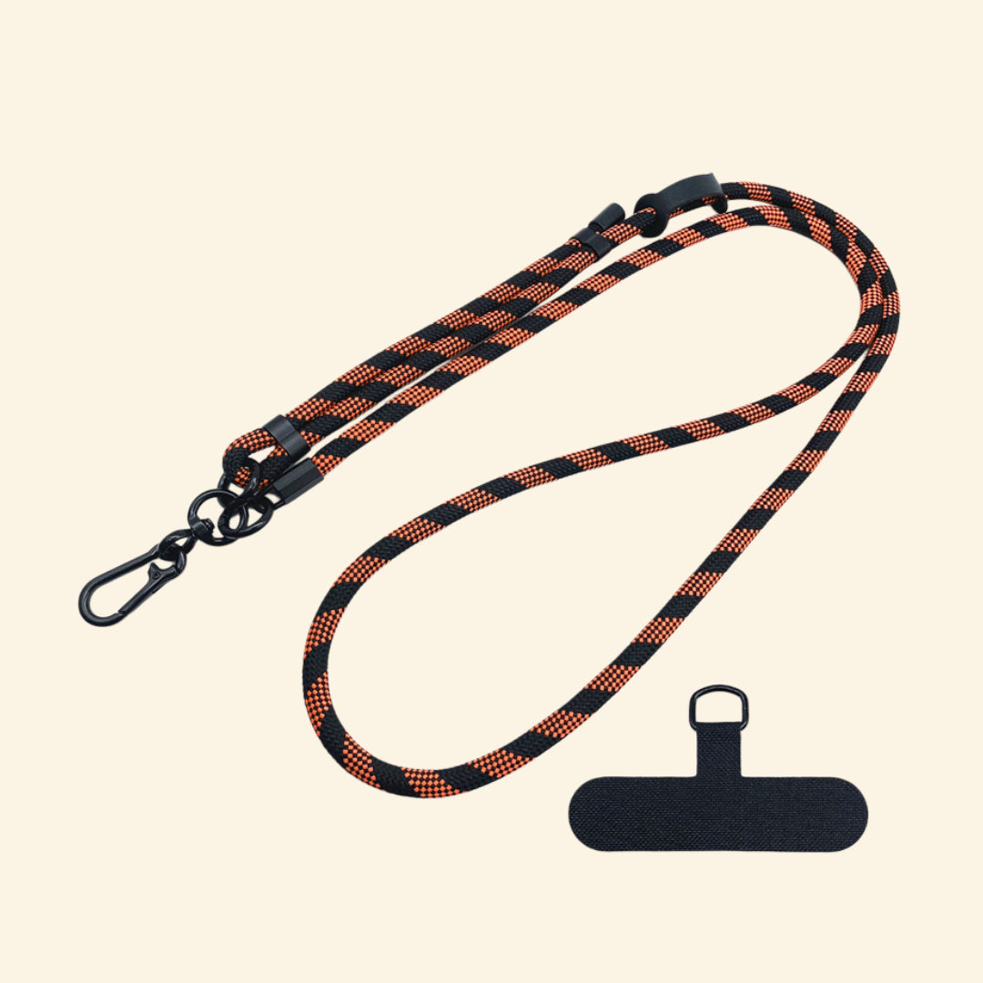 The Core Cord Tactical Amber Stripe – full lanyard coiled flat lay