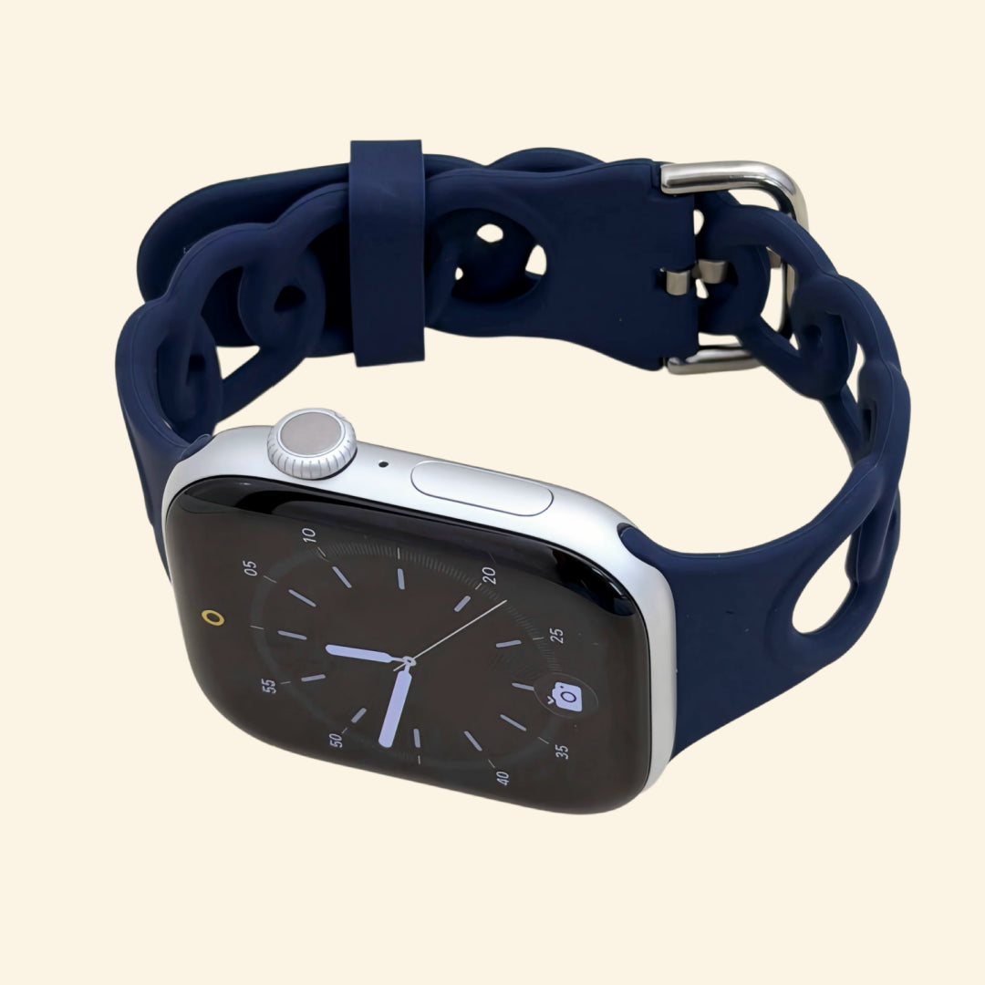 Midnight Navy Cutout Chain Link Silicone Band - Front View