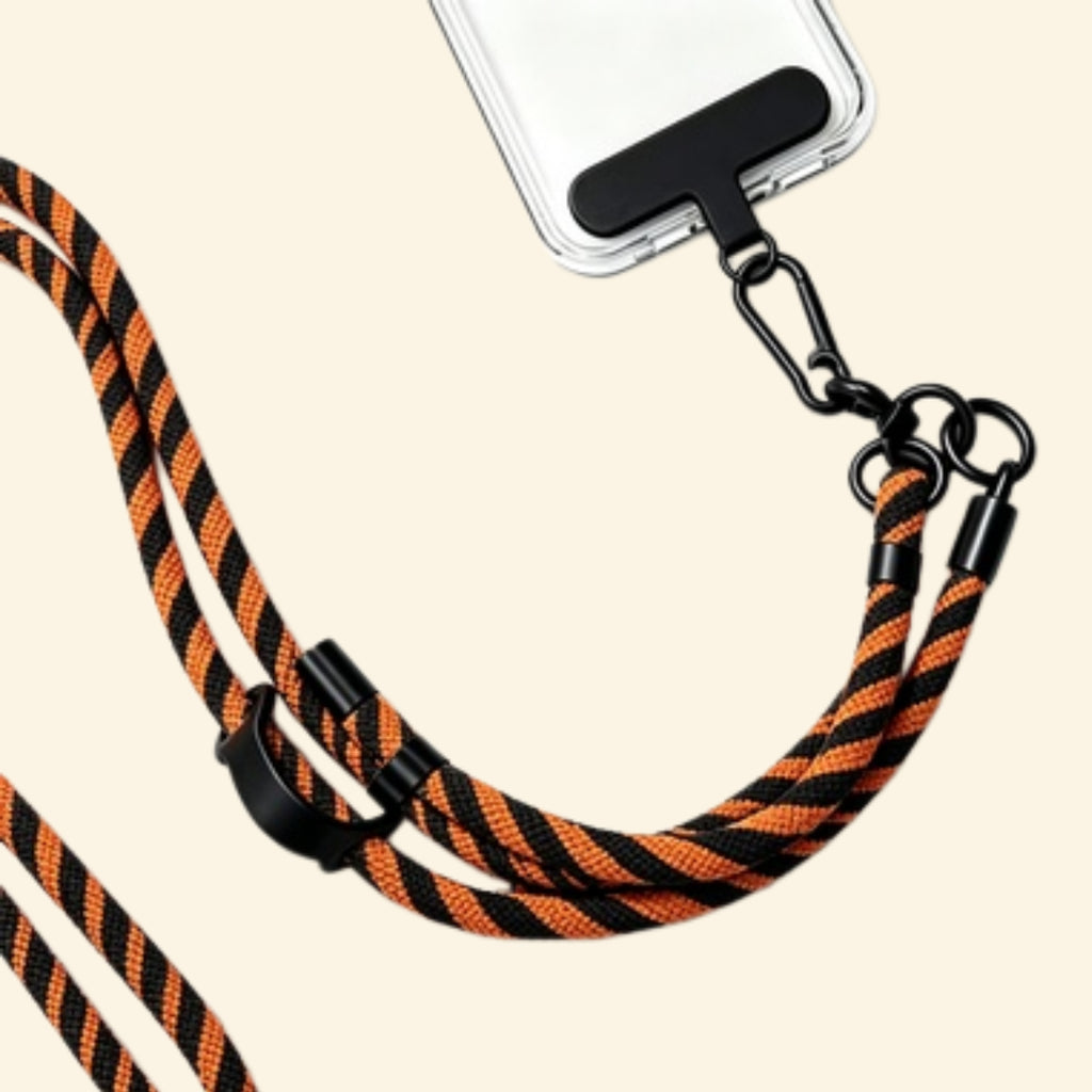 The Core Cord Tactical Amber Stripe – lanyard with tether pad flat lay