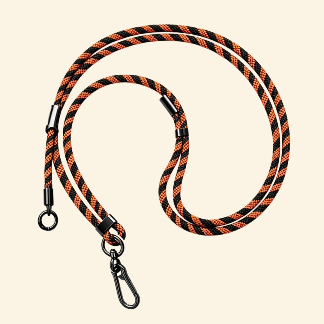 The Core Cord Tactical Amber Stripe – lanyard attached to phone case detail view