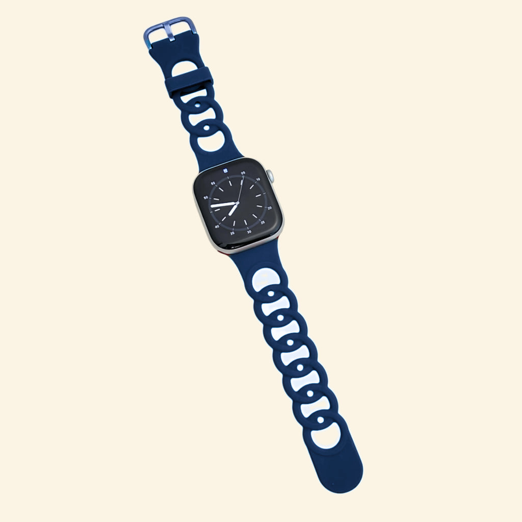 Midnight Navy Cutout Chain Link Silicone Band - Flat Lay
