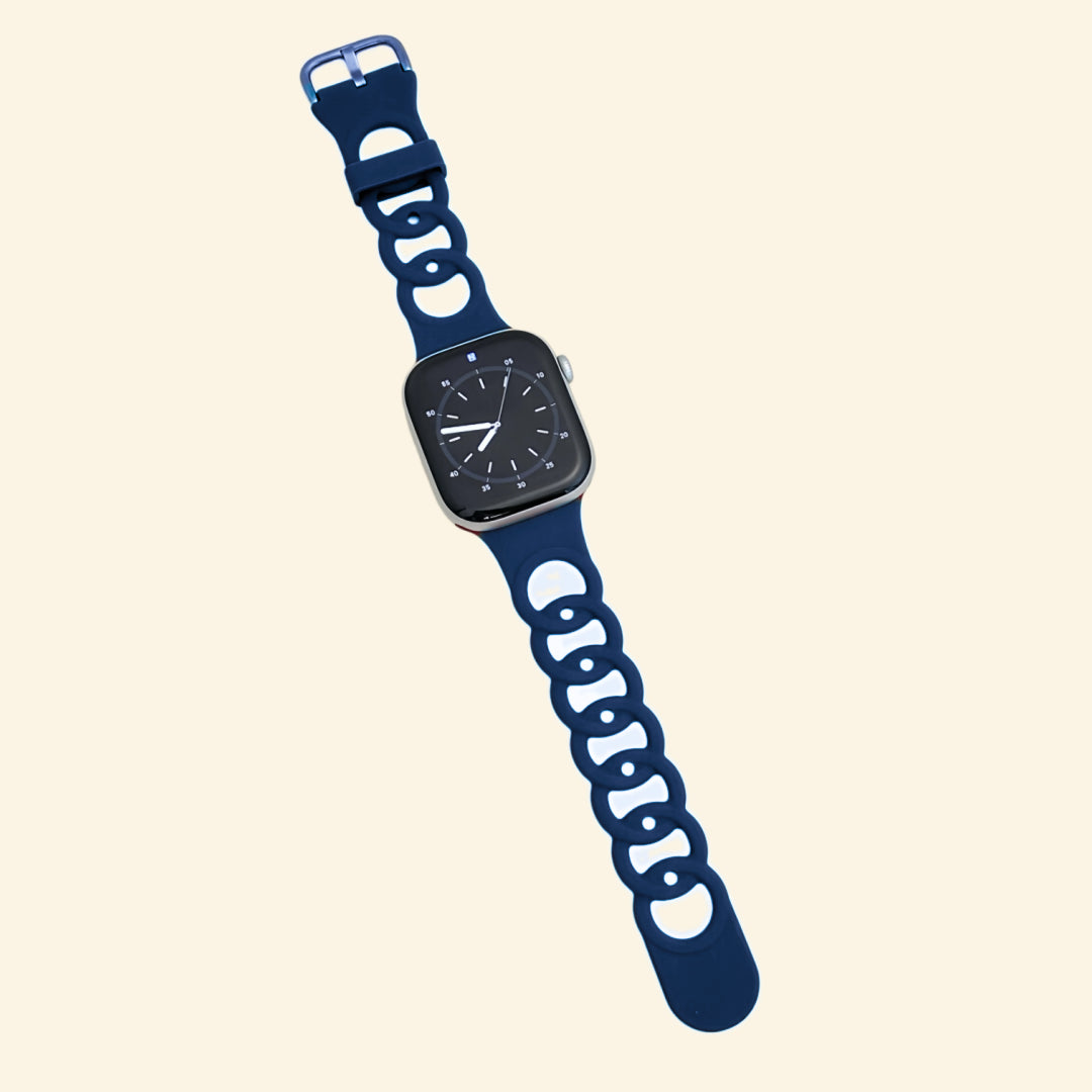 Midnight Navy Cutout Chain Link Silicone Band - Flat Lay