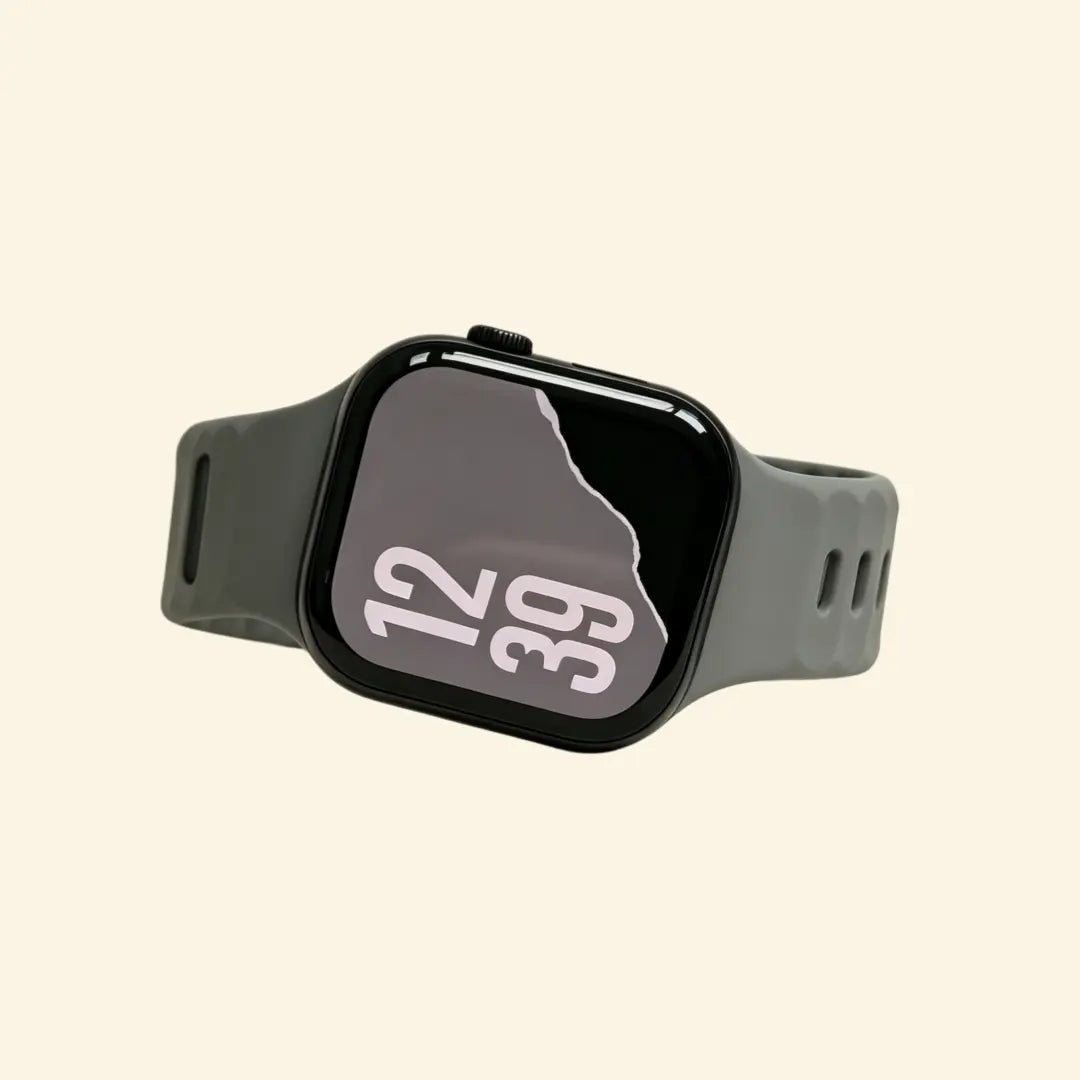 Basalt Slate Ocean Wave Silicone Apple Watch Band — Specimen No. 7512 - Carapace StudioApple Watch BandCarapace StudioCarapace StudioCS-7512-SLT-1Apple Watch Ultra 3 (49mm)Basalt Slate Ocean Wave Apple Watch Band — angled wrist view showing slate gray tone