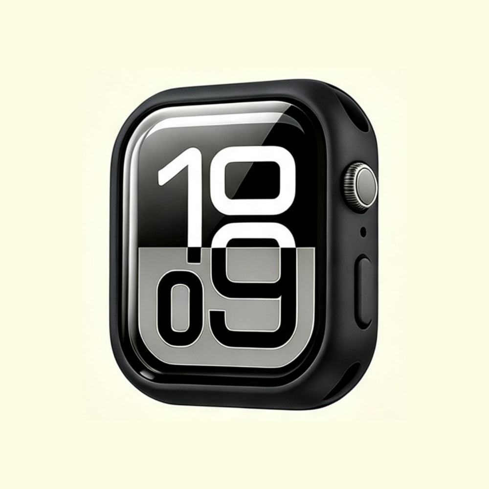 The Velvet Armor Pitch Black Matte – front view with watch face display