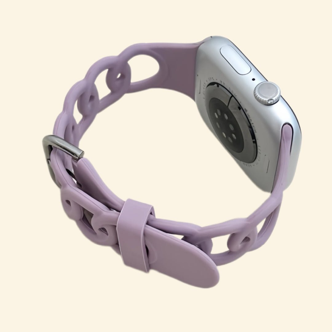 Muted Lavender Cutout Chain Link Silicone Band for Apple Watch - Carapace StudioWatch BandCarapace StudioCarapace StudioSPEC-9383-LAVENDER-WISTERIA-1Apple Watch Ultra 3 (49mm)Muted Lavender Cutout Chain Link Silicone Band - Side View