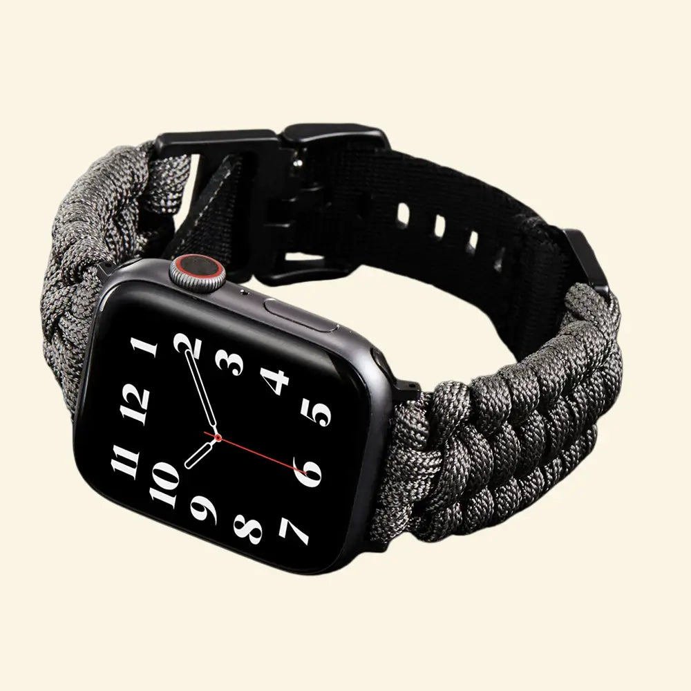 Obsidian Black Paracord Braided Band — full band isolated diagonal view