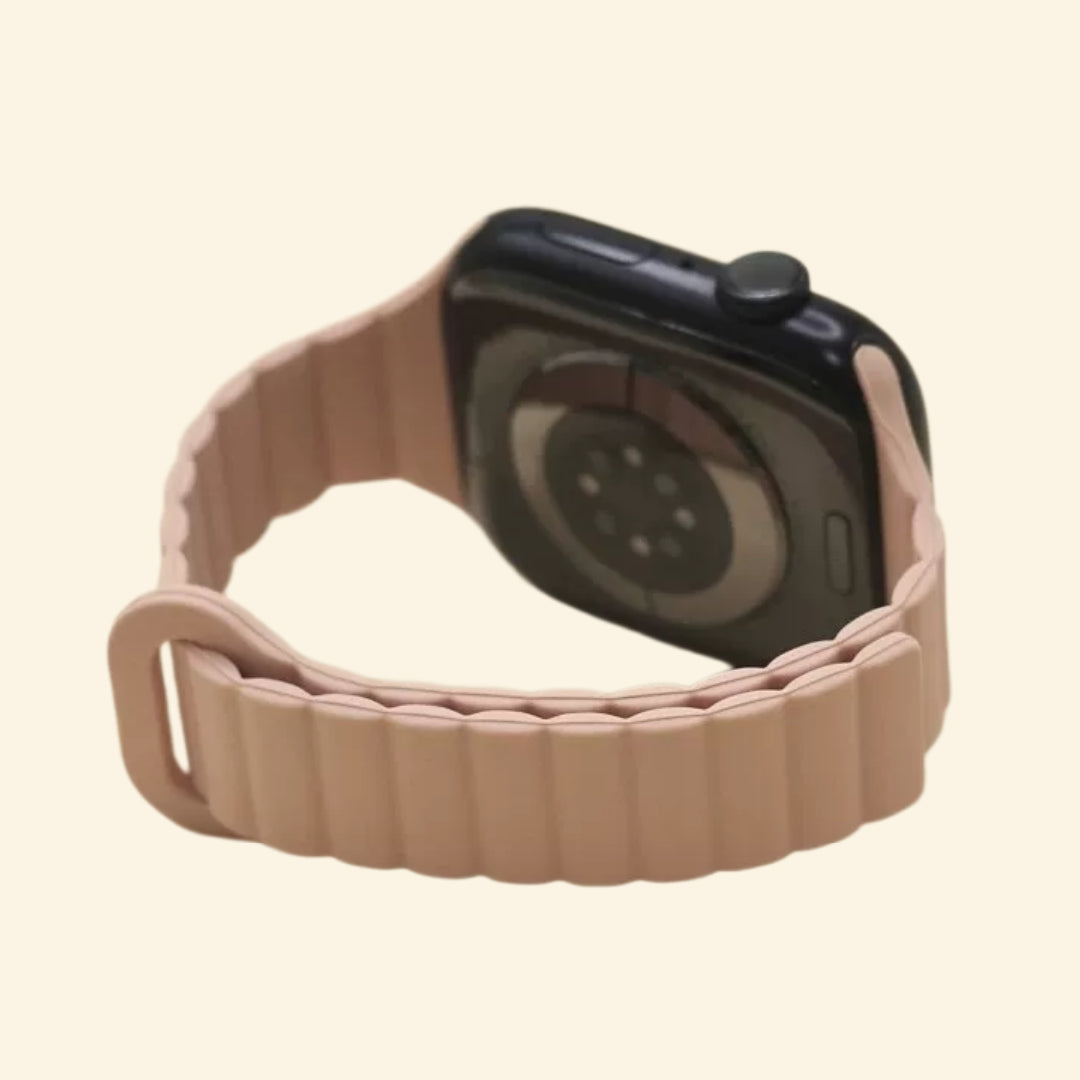 Dusty Nude Pink Magnetic Silicone Band — rear sensor view on Apple Watch