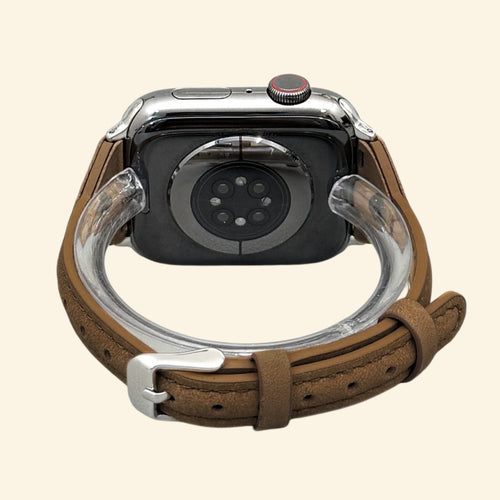 Amber Brown Leather Band — rear strap detail with stitching and rivet stud