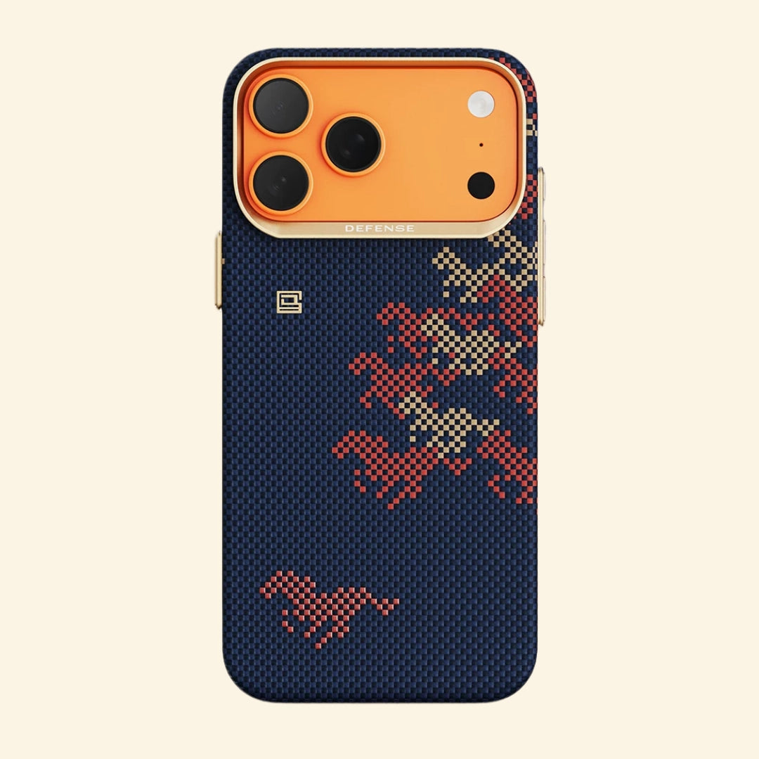 Specimen No. 10548 Navy Steed Aramid iPhone Case — full back view in navy indigo