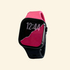 Cyber Dual-Tone Apple Watch Band — neon pink and black on wrist, front view