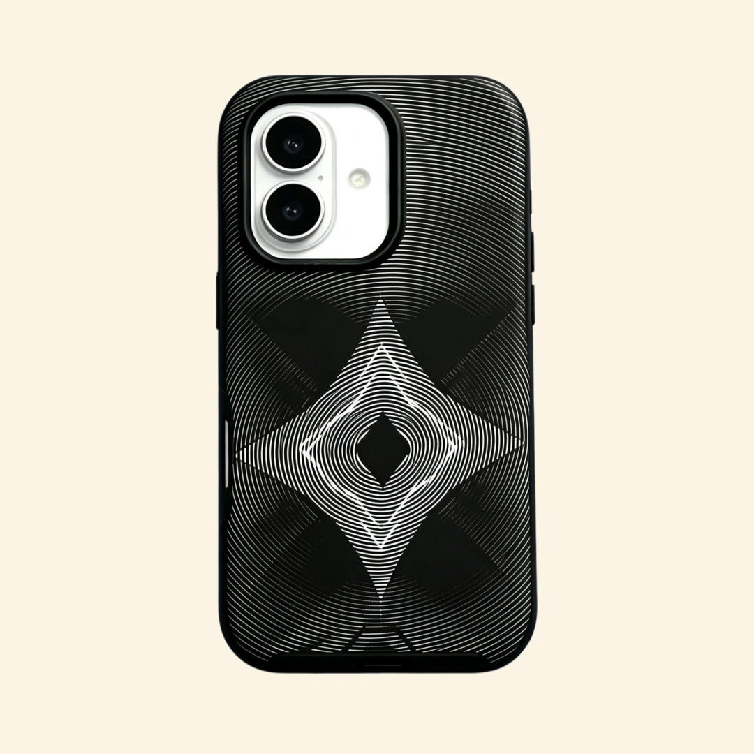 The Sonic Starburst – Geometric Line Starburst & Optical Rhombus iPhone Case