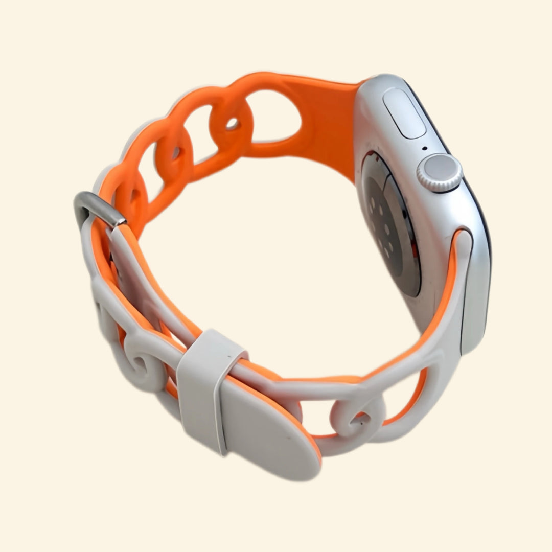 Slate Grey & Amber Orange Dual-Tone Cutout Chain Link Silicone Band - Side View