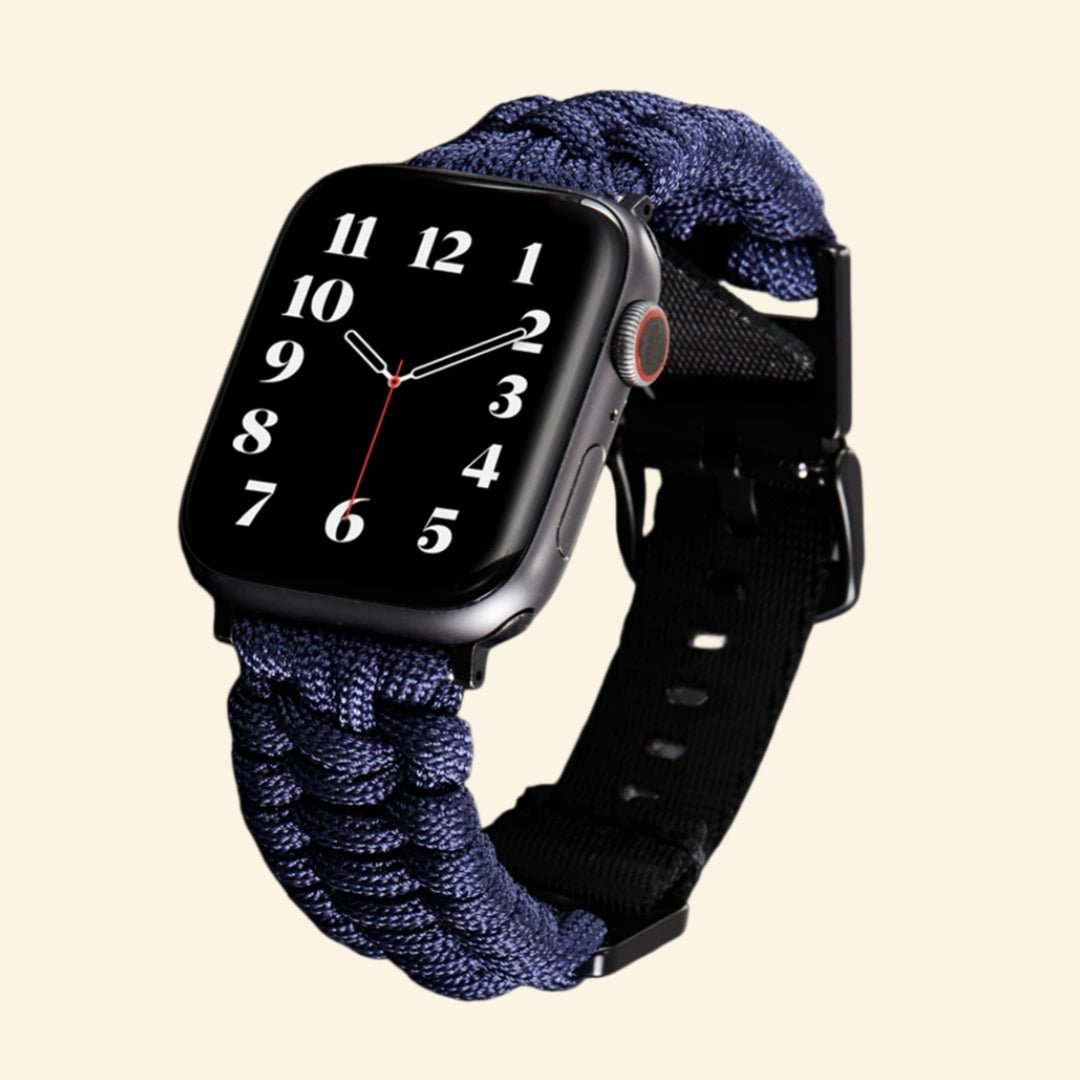 Navy Blue Paracord Braided Band for Apple Watch - Carapace StudioWatch BandCarapace StudioCarapace StudioApple Watch Ultra 3 (49mm)Navy Blue Paracord Braided Band on Apple Watch — angled side wrist view